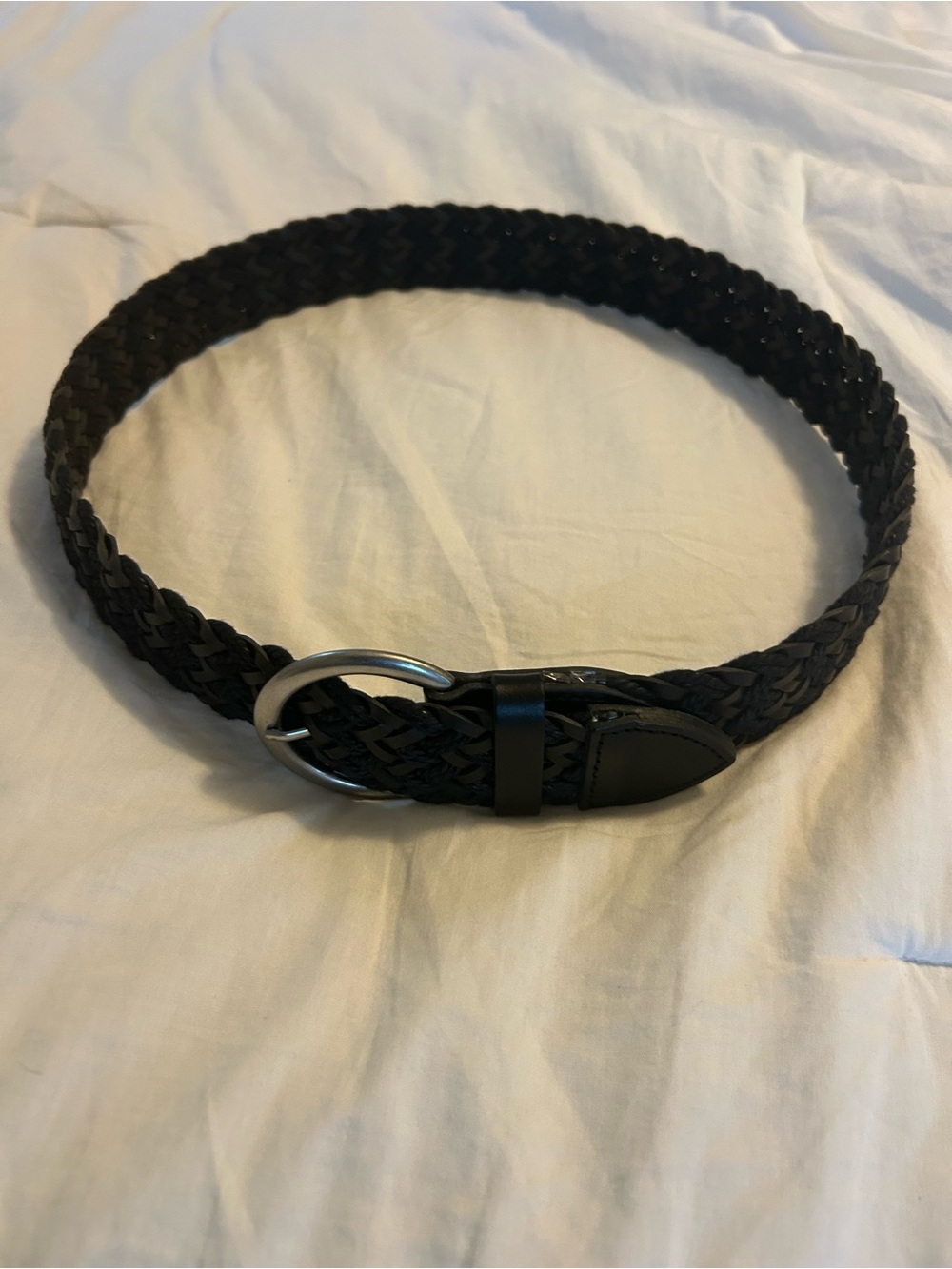Banana Republic Black Braided Leather Belt with Silver Buckle